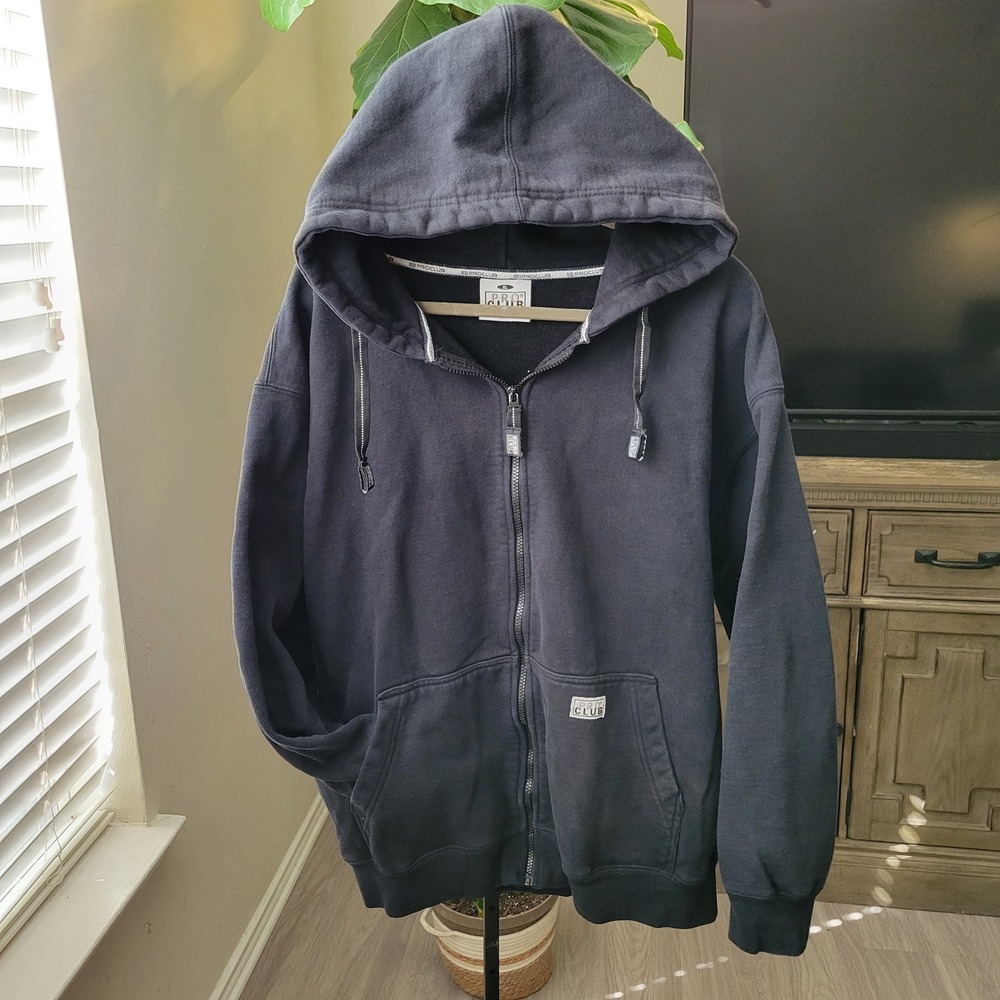 Pro Club Mens XL Heavyweight Full Zip Hoodie Black Fleece Sweatshirt Jacket